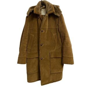 Vintage House of Peerless Heavy Corduroy Jacket Coat Size 42 Brown/Tan Faux Fur